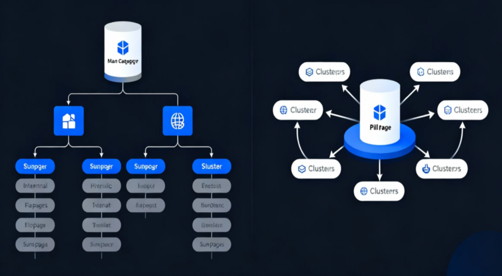 Cấu trúc website và Internal Linking hiệu quả 2 So sánh cấu trúc silo và cấu trúc Pillar